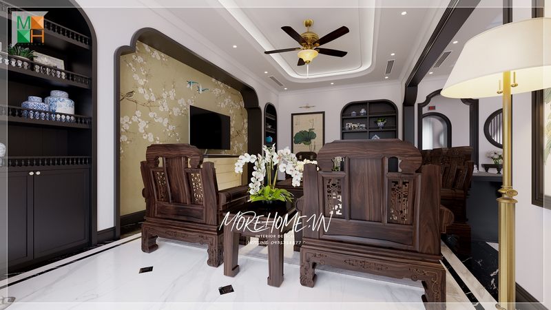 Sự cẩn thận và tỷ mỷ trong đường nét hoa văn của bộ bàn ghế phòng khách mang đến sự tiện nghi và ấn tượng cho không gian sống của gia đình.